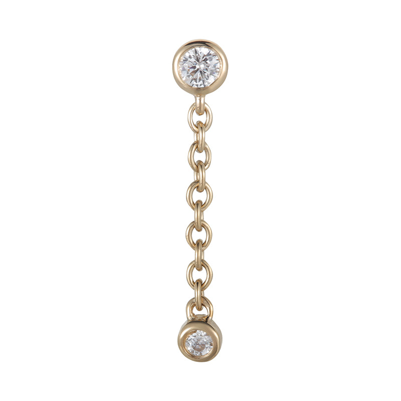 Double bezel with 14kt dangling chain and cubic zirconia