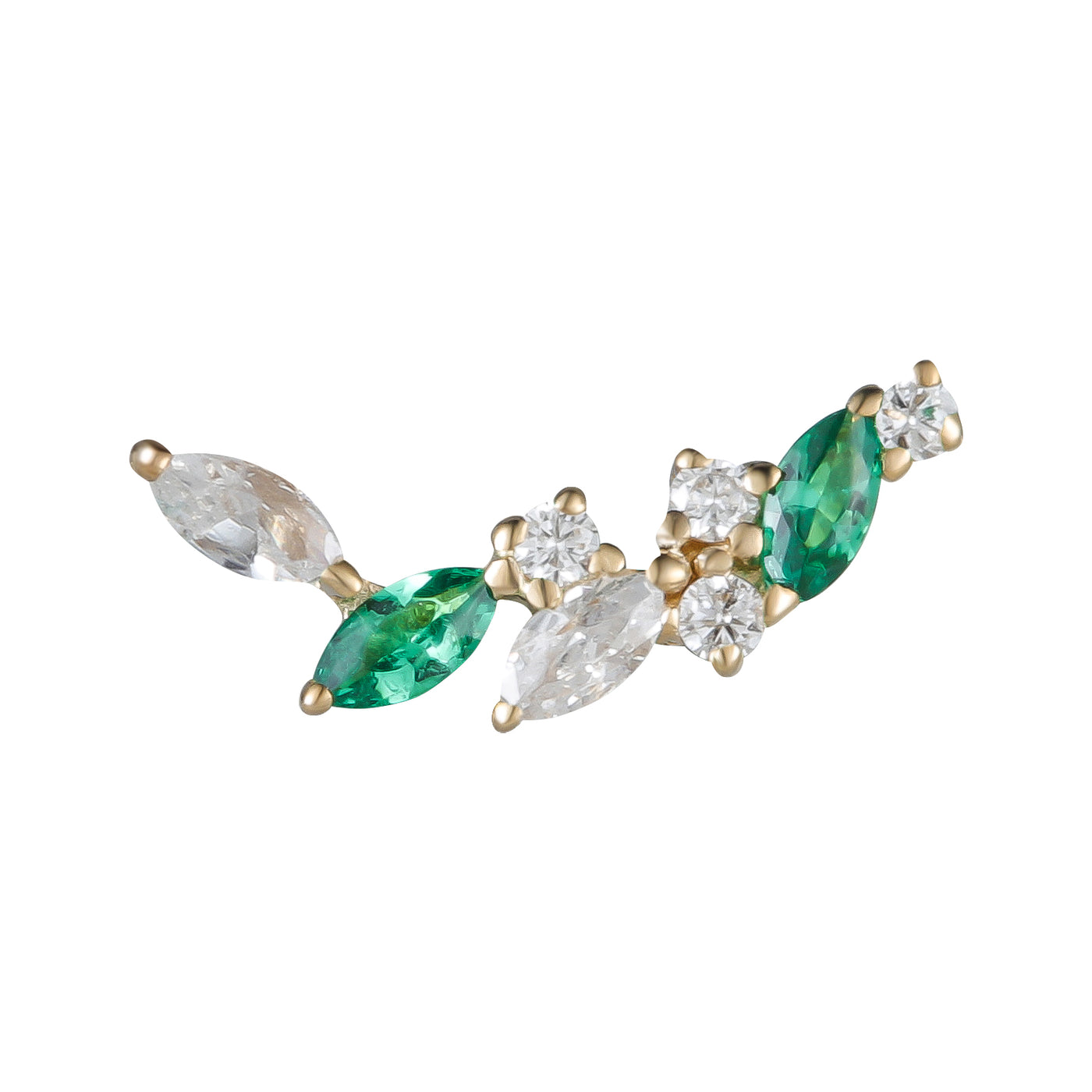 14kt gold arch with green and clear zircons