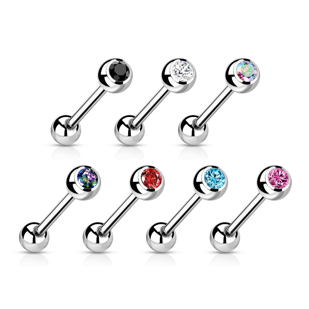 Tongue bar with zircons